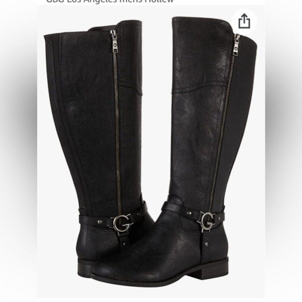 NWT GBG Los Angeles Hollew Black Faux Leather Riding Boot WIDE CALF Size 11W -WC